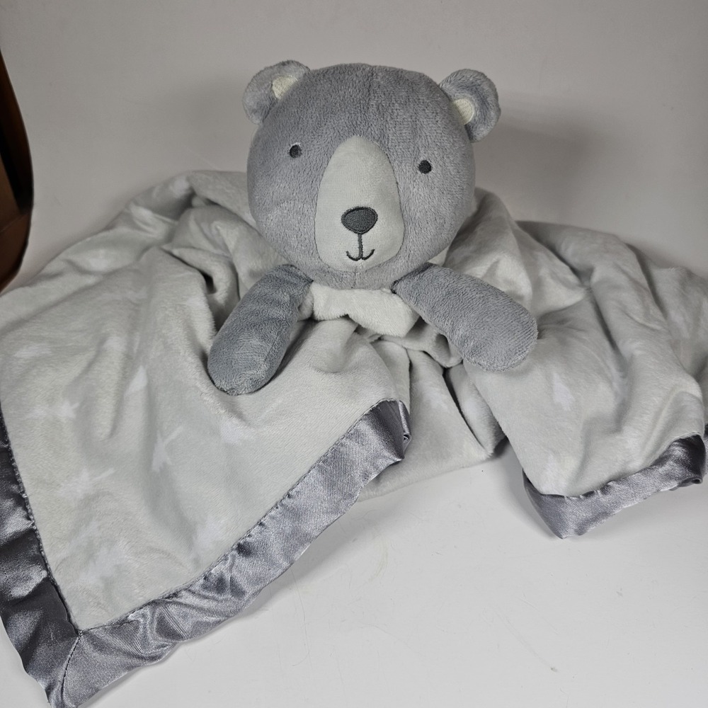 Cloud Island Lovey Security Blanket 28" Large Gray Bear Pine Tree Satin Trim